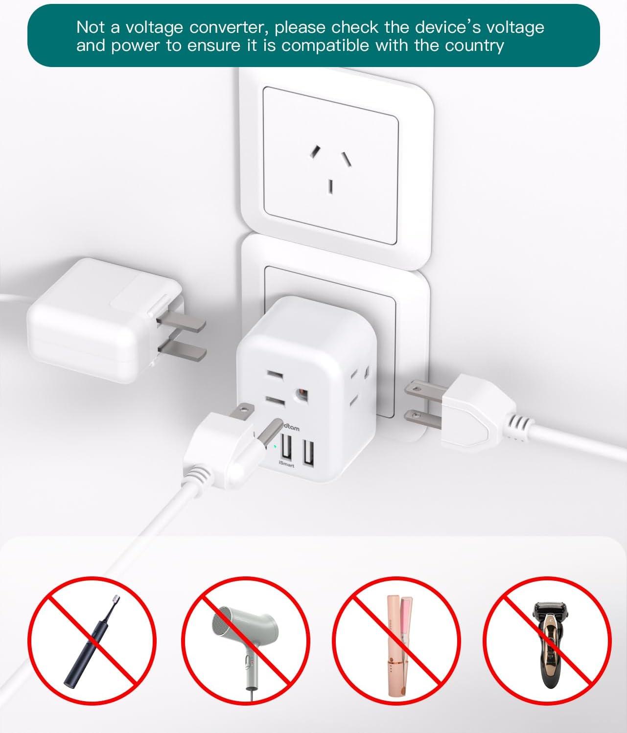 imageAddtam Italy Travel Power Adapter 3 Prong Grounded Plug with 3 USB Charging Ports1 USB C Ports Type L Outlet Adaptor Charger for USA to Italy Uruguay Chile ItalianType I Australia China  1 Pack