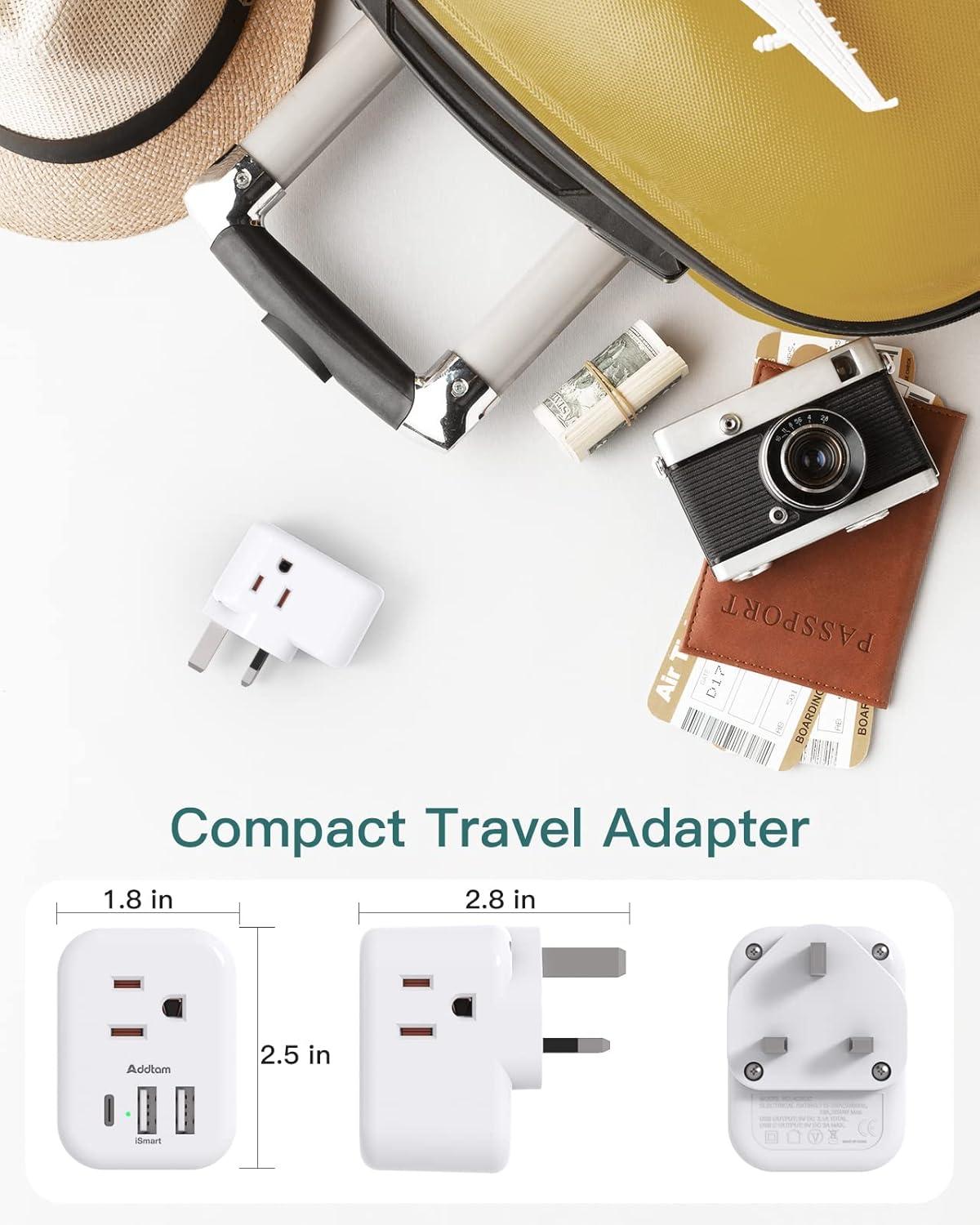 imageAddtam Italy Travel Power Adapter 3 Prong Grounded Plug with 3 USB Charging Ports1 USB C Ports Type L Outlet Adaptor Charger for USA to Italy Uruguay Chile ItalianType G UK Ireland  1 Pack
