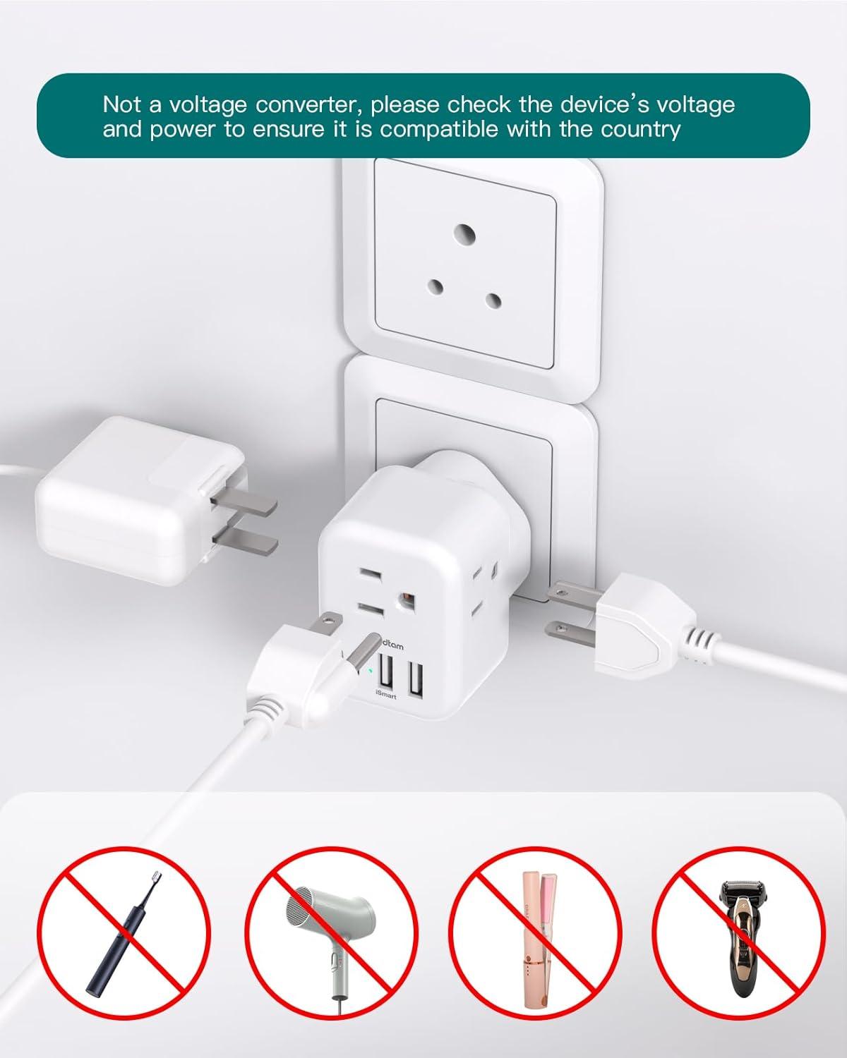 imageAddtam Italy Travel Power Adapter 3 Prong Grounded Plug with 3 USB Charging Ports1 USB C Ports Type L Outlet Adaptor Charger for USA to Italy Uruguay Chile ItalianType D India  1 Pack