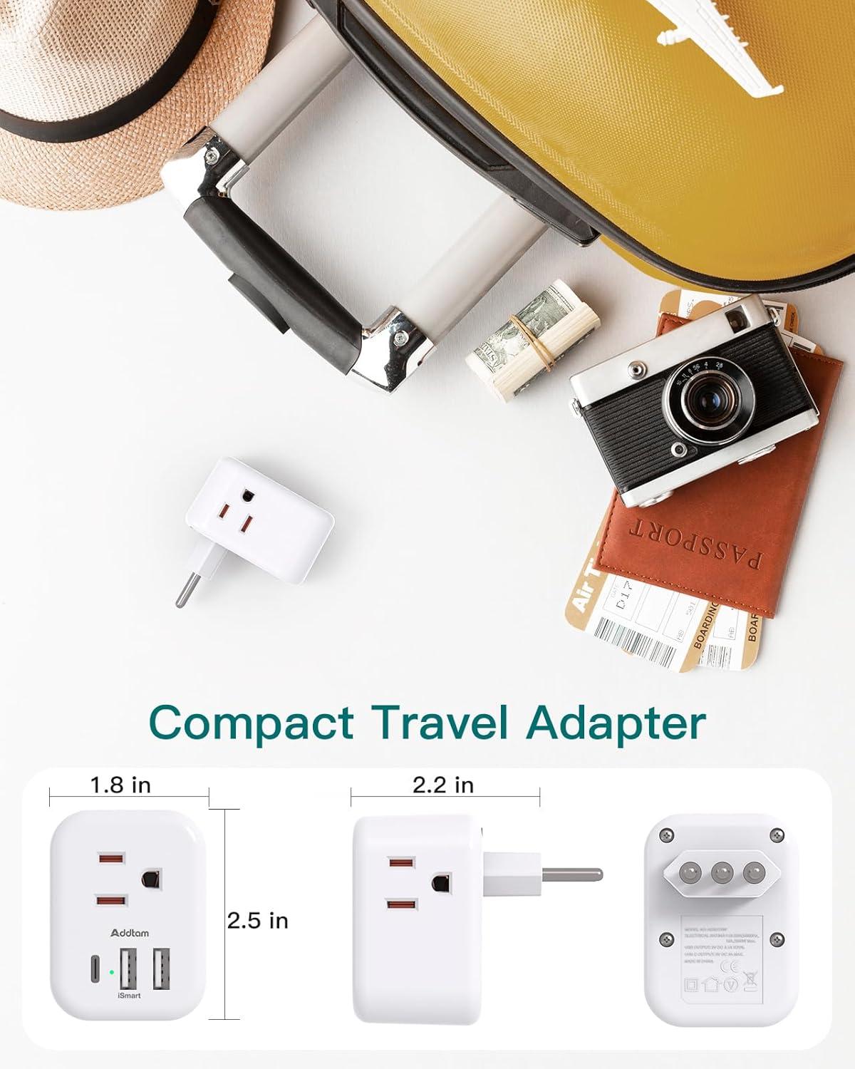 imageAddtam Italy Travel Power Adapter 3 Prong Grounded Plug with 3 USB Charging Ports1 USB C Ports Type L Outlet Adaptor Charger for USA to Italy Uruguay Chile ItalianType L Italy Chile  1 Pack