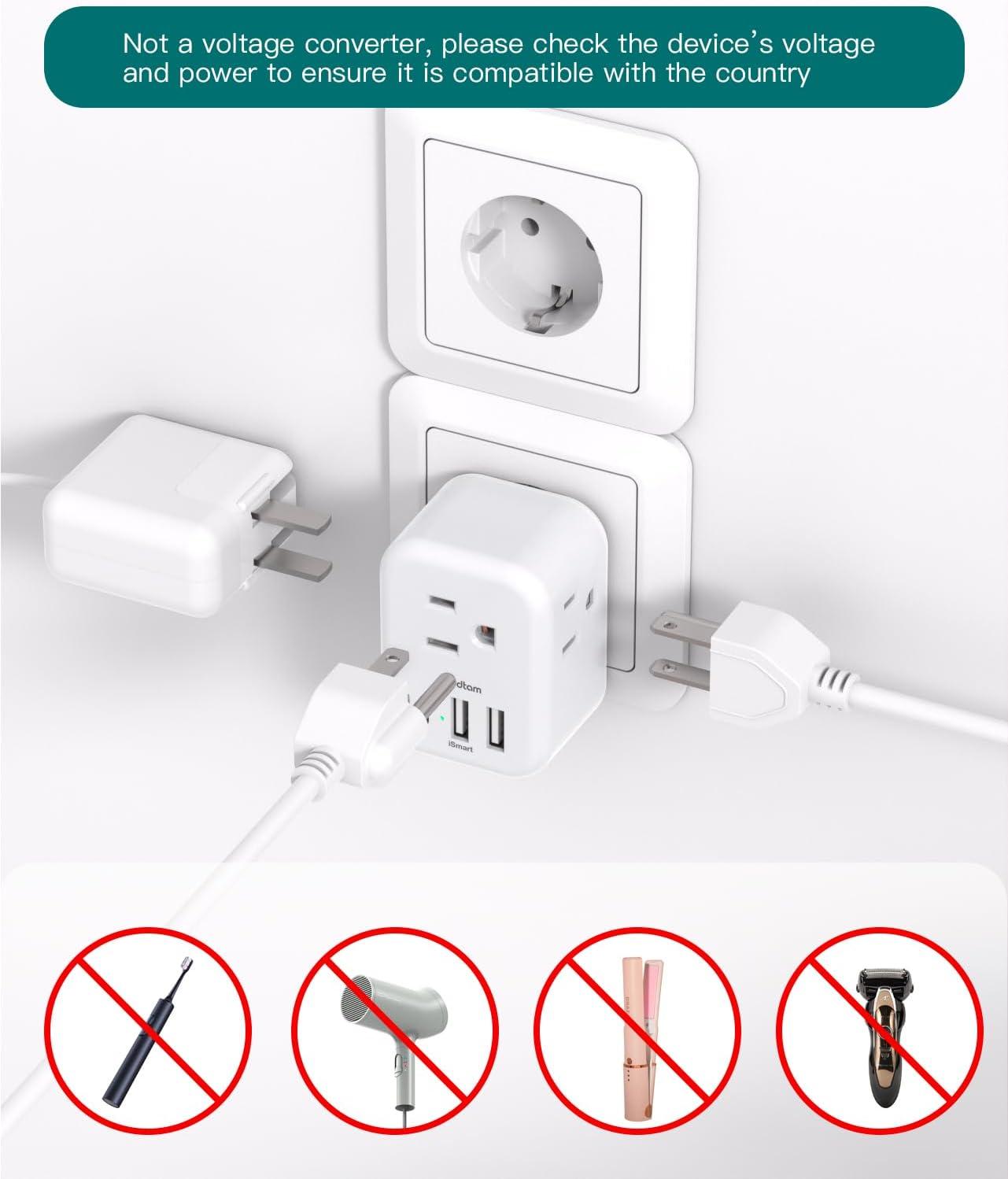 imageAddtam Italy Travel Power Adapter 3 Prong Grounded Plug with 3 USB Charging Ports1 USB C Ports Type L Outlet Adaptor Charger for USA to Italy Uruguay Chile ItalianType EF Germany France  1 Pack