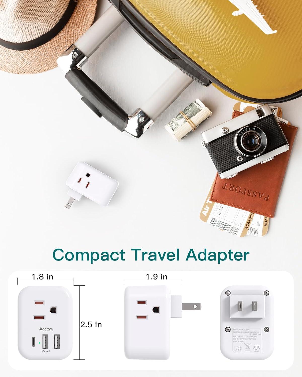 imageAddtam Italy Travel Power Adapter 3 Prong Grounded Plug with 3 USB Charging Ports1 USB C Ports Type L Outlet Adaptor Charger for USA to Italy Uruguay Chile ItalianType A Japan USA China  1 Pack