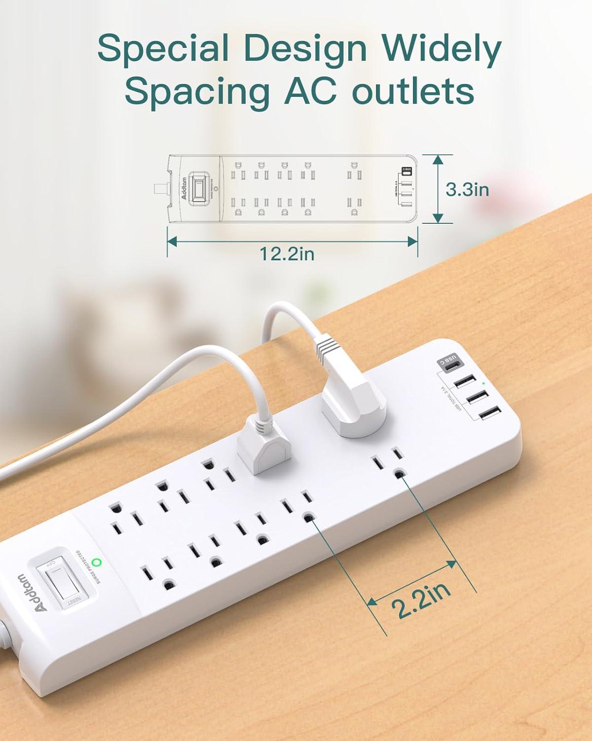 imagePower Strip  Addtam Surge Protector with 10 Outlets and 4 USB Ports 6 Feet Extension Cord with Flat Plug 2700 Joules ETL Listed BlackWhite