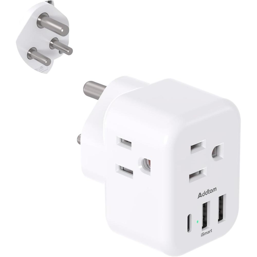 imageAddtam Italy Travel Power Adapter 3 Prong Grounded Plug with 3 USB Charging Ports1 USB C Ports Type L Outlet Adaptor Charger for USA to Italy Uruguay Chile ItalianType D India  1 Pack
