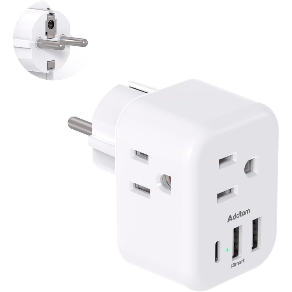 imageAddtam Italy Travel Power Adapter 3 Prong Grounded Plug with 3 USB Charging Ports1 USB C Ports Type L Outlet Adaptor Charger for USA to Italy Uruguay Chile ItalianType EF Germany France  1 Pack