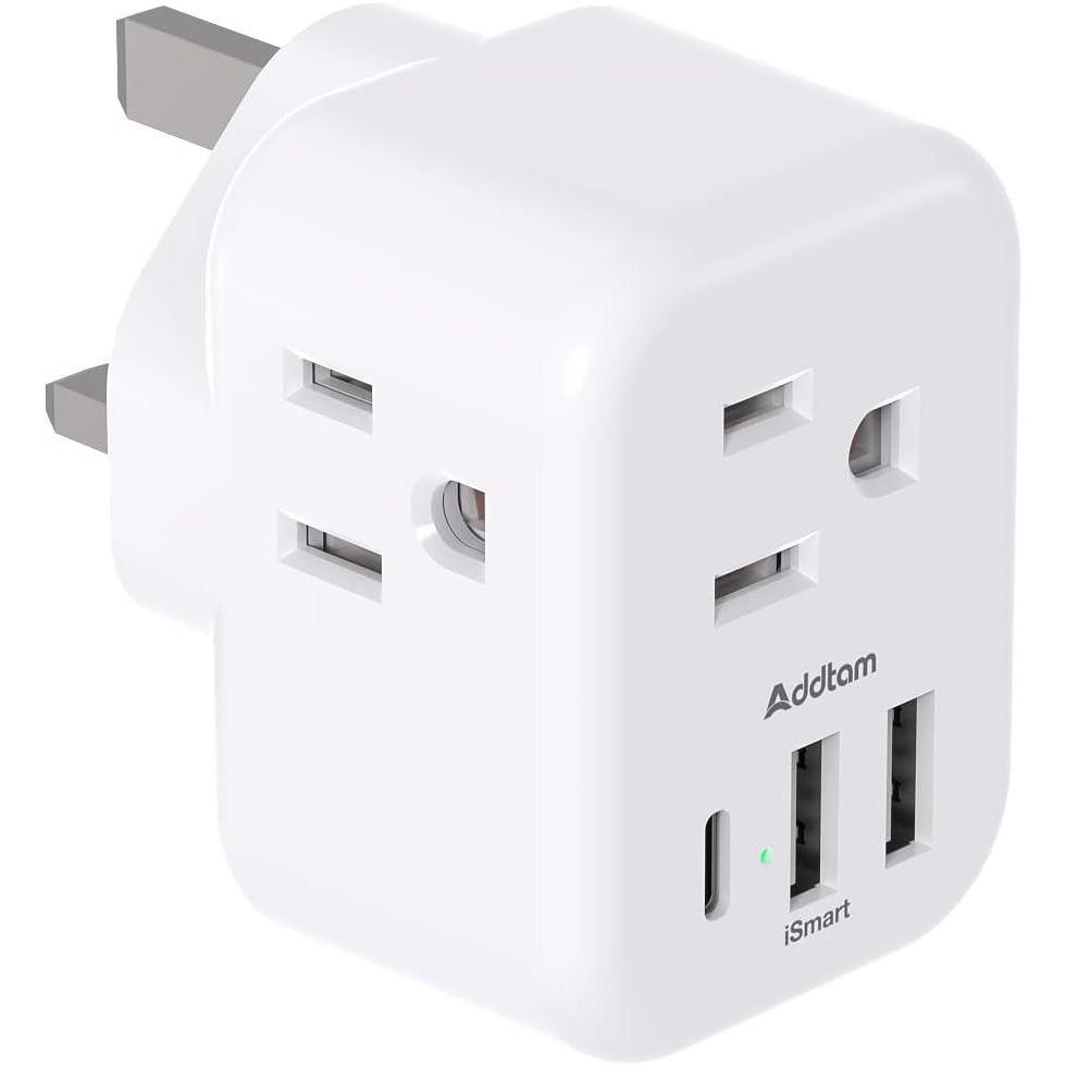 imageAddtam Italy Travel Power Adapter 3 Prong Grounded Plug with 3 USB Charging Ports1 USB C Ports Type L Outlet Adaptor Charger for USA to Italy Uruguay Chile ItalianType G UK Ireland  1 Pack