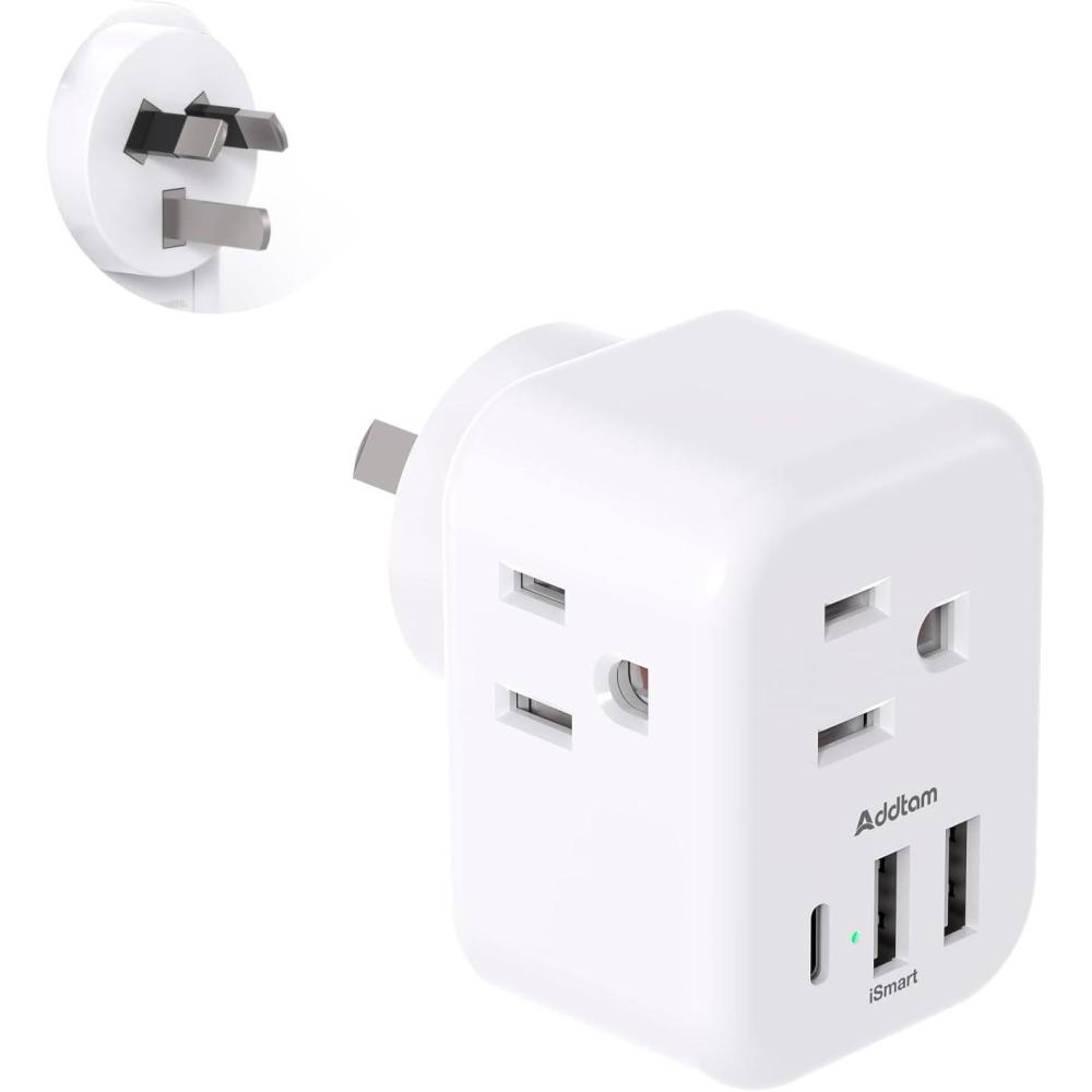 imageAddtam Italy Travel Power Adapter 3 Prong Grounded Plug with 3 USB Charging Ports1 USB C Ports Type L Outlet Adaptor Charger for USA to Italy Uruguay Chile ItalianType I Australia China  1 Pack