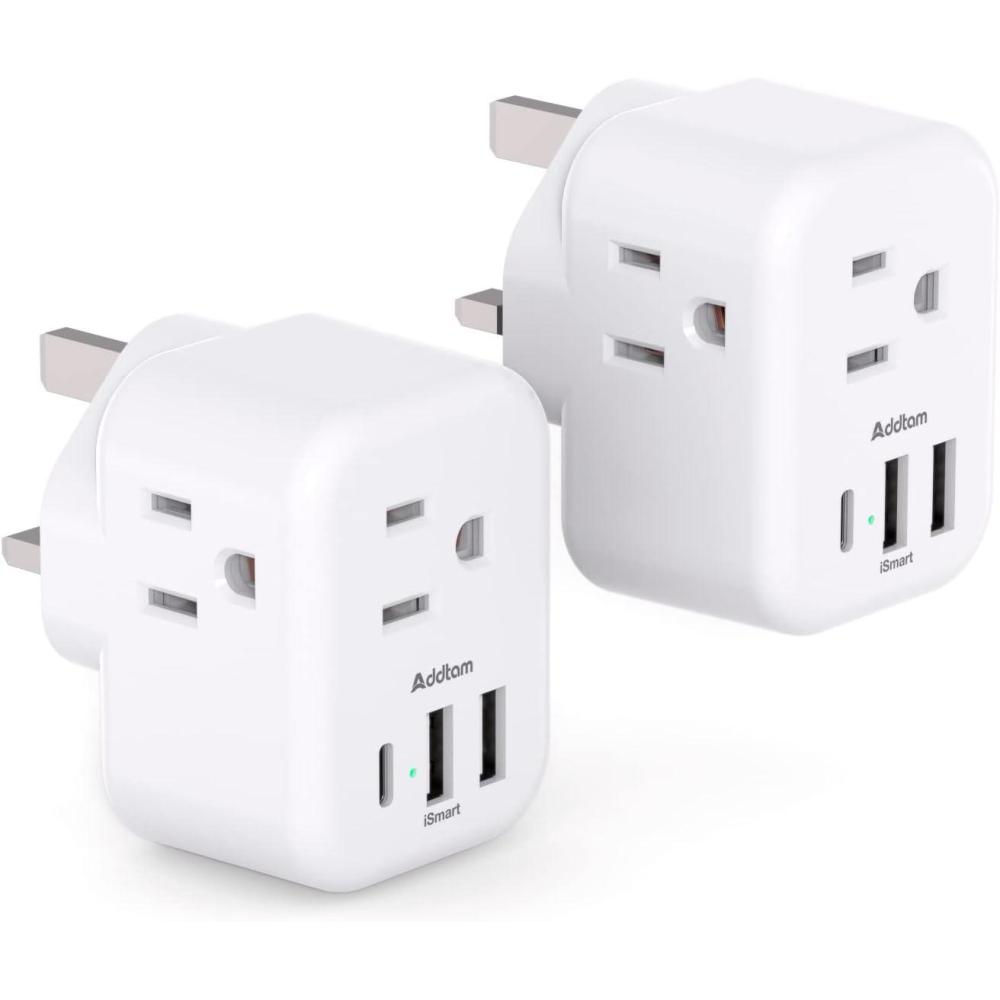 imageAddtam Italy Travel Power Adapter 3 Prong Grounded Plug with 3 USB Charging Ports1 USB C Ports Type L Outlet Adaptor Charger for USA to Italy Uruguay Chile ItalianType G UK Ireland  2 Pack