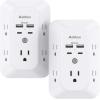 image2 Pack Addtam USB Wall Charger Surge Protector 5 Outlet Extender with 4 USB Charging Ports 1 USB C Outlet 3 Sided 1800J Power Strip Multi Plug Outlets Wall Adapter Spaced for Home Office BlackWhite