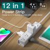 imageFlat Plug Power Strip Ultra Thin Flat Extension Cord  Addtam 12 Widely AC 3 Sides Multiple Outlets 5Ft 1050J Surge Protector Wall Mount Desk Charging Station for Home Office Dorm Room EssentialsWhite