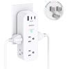 imageSurge Protector Wall Outlet Extender Multi Plug Outlet with Rotating Plug 6 AC Outlets 3 USB Ports 2 USB C 1800J 3Side Power Strip Wall Mount Outlet Splitter for College Dorm Travel EssentialsWhite