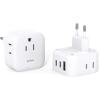 image2 Pack European Travel Plug Adapter US to Europe Plug Adapter with 3 Outlets 3 USB Charging Ports2 USB C Type C Adapter Travel Essentials to Most Europe EU Spain Italy France Germany IcelandType C  Most of Europe