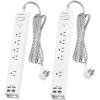 image2 Pack Power Strip Surge Protector  5 Widely Spaced Outlets 3 USB Charging Ports 1875W15A with 5Ft Braided Extension Cord Flat Plug Overload Surge Protection Wall Mount for Home OfficeWhite10FT