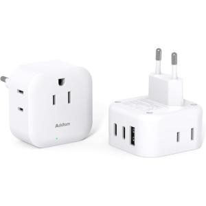 image2 Pack European Travel Plug Adapter US to Europe Plug Adapter with 3 Outlets 3 USB Charging Ports2 USB C Type C Adapter Travel Essentials to Most Europe EU Spain Italy France Germany IcelandType C  Most of Europe