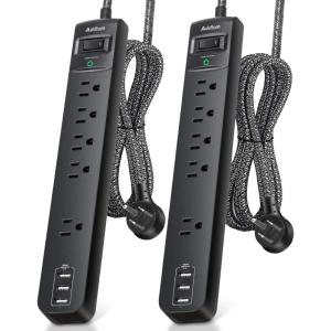 image2 Pack Power Strip Surge Protector  5 Widely Spaced Outlets 3 USB Charging Ports 1875W15A 6Ft Braided Extension Cord Flat Plug Overload Protection Wall Mount for Home Office Dorm Room Essentials10 FT