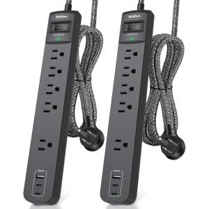 image2 Pack Power Strip Surge Protector  5 Widely Spaced Outlets 3 USB Charging Ports 1875W15A 6Ft Braided Extension Cord Flat Plug Overload Protection Wall Mount for Home Office Dorm Room Essentials25 FT