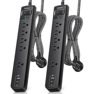 image2 Pack Power Strip Surge Protector  5 Widely Spaced Outlets 3 USB Charging Ports 1875W15A 6Ft Braided Extension Cord Flat Plug Overload Protection Wall Mount for Home Office Dorm Room Essentials5 FT