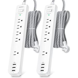 image2 Pack Power Strip Surge Protector  5 Widely Spaced Outlets 3 USB Charging Ports 1875W15A with 5Ft Braided Extension Cord Flat Plug Overload Surge Protection Wall Mount for Home OfficeWhite15FT