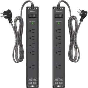 image2 Pack Power Strip Surge Protector  6Ft Extension Cord with 5 Widely Outlets 4 USB 2 USB C Port 1875W15A Wall Mount Flat Plug Desk Charging Station for Home Office College Dorm Room Essentials6 FT