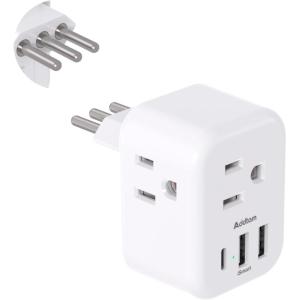 imageAddtam Italy Travel Power Adapter 3 Prong Grounded Plug with 3 USB Charging Ports1 USB C Ports Type L Outlet Adaptor Charger for USA to Italy Uruguay Chile ItalianType L Italy Chile  1 Pack