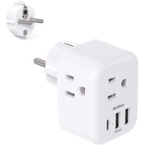 imageAddtam Italy Travel Power Adapter 3 Prong Grounded Plug with 3 USB Charging Ports1 USB C Ports Type L Outlet Adaptor Charger for USA to Italy Uruguay Chile ItalianType EF Germany France  1 Pack