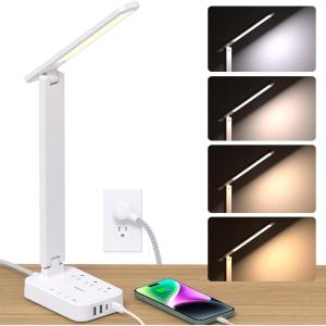imageAddtam LED Desk Lamp Power Strip with 3 Outlets 4 USB Charging Ports2 USBC 4 Modes 5 Level Brightness Touch Lamp Small Desk Lamp for Home Office College Dorm Room Essentials 10FTWhite