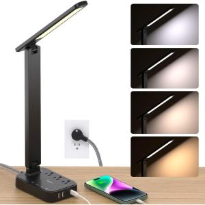 imageAddtam LED Desk Lamp Power Strip with 3 Outlets 4 USB Charging Ports2 USBC 4 Modes 5 Level Brightness Touch Lamp Small Desk Lamp for Home Office College Dorm Room Essentials 10FTBlack