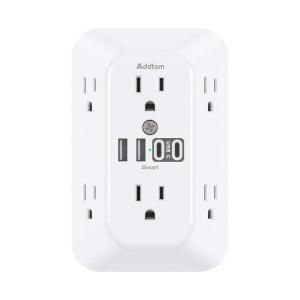 imageAddtam USB Wall Charger Surge Protector 5 Outlet Extender with 4 USB Charging Ports 3 Sided 1800J Power Strip Multi Plug Outlets Wall Adapter Spaced for Home Office 2 Pack6 AC Outlets  1 Pack
