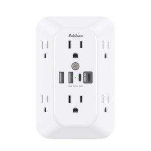 imageAddtam USB Wall Charger Surge Protector 5 Outlet Extender with 4 USB Charging Ports 3 Sided 1800J Power Strip Multi Plug Outlets Wall Adapter Spaced for Home Office 2 Pack6 AC Outlets  PD20W  1 Pack
