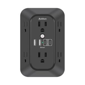 imageAddtam USB Wall Charger Surge Protector 5 Outlet Extender with 4 USB Charging Ports 3 Sided 1800J Power Strip Multi Plug Outlets Wall Adapter Spaced for Home Office 2 Pack6 AC Outlets  Black  1 Pack