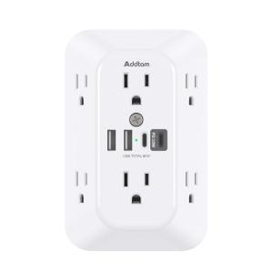 imageAddtam USB Wall Charger Surge Protector 5 Outlet Extender with 4 USB Charging Ports 3 Sided 1800J Power Strip Multi Plug Outlets Wall Adapter Spaced for Home Office 2 Pack6 AC Outlets  PD30W  1 Pack