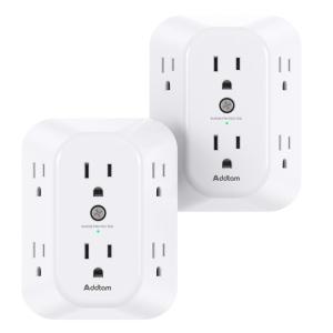 imageAddtam USB Wall Charger Surge Protector 5 Outlet Extender with 4 USB Charging Ports 3 Sided 1800J Power Strip Multi Plug Outlets Wall Adapter Spaced for Home Office 2 Pack6 AC Outlets  without USB  2 Pack