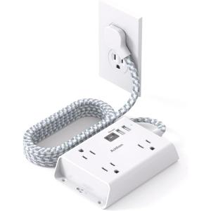 imageCruise Ship Essentials Addtam Travel Flat Plug Power Strip Flat Extension Cord with 3 Widely Outlets and 4 USB Ports 2 USB C Desktop Charging Station Home Dorm Room Essentials