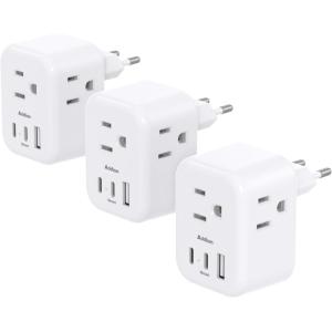 imageEuropean Travel Plug Adapter Addtam International Power Adapter with 3 Outlets 3 USB Charging Ports2 USB C Type C Adapter Travel Essentials to Most Europe EU Spain Italy FranceType C Most of Europe  3 Pack