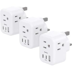 imageEuropean Travel Plug Adapter Addtam International Power Adapter with 3 Outlets 3 USB Charging Ports2 USB C Type C Adapter Travel Essentials to Most Europe EU Spain Italy FranceType G UK Ireland  3 Pack