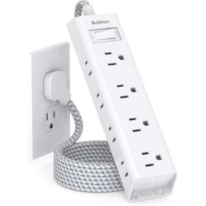 imageFlat Plug Power Strip Ultra Thin Flat Extension Cord  Addtam 12 Widely AC 3 Sides Multiple Outlets 5Ft 1050J Surge Protector Wall Mount Desk Charging Station for Home Office Dorm Room EssentialsWhiteGrey