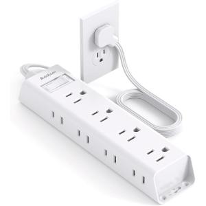 imageFlat Plug Power Strip Ultra Thin Flat Extension Cord  Addtam 12 Widely AC 3 Sides Multiple Outlets 5Ft 1050J Surge Protector Wall Mount Desk Charging Station for Home Office Dorm Room EssentialsWhite