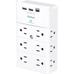 imageMulti Plug Outlet  Addtam Surge Protector Wall Mount with 12 Outlet Extender 3 Sides and 3 USB Ports 1 USBC Outlet Splitter Power Strip for Home Office Hotel BlackWhite