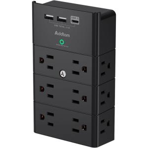 imageMulti Plug Outlet  Addtam Surge Protector Wall Mount with 12 Outlet Extender 3 Sides and 3 USB Ports 1 USBC Outlet Splitter Power Strip for Home Office Hotel BlackBlack