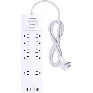 imagePower Strip  Addtam Surge Protector with 10 Outlets and 4 USB Ports 6 Feet Extension Cord with Flat Plug 2700 Joules ETL Listed BlackWhite