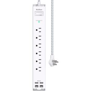 imagePower Strip Surge Protector with USB C  Flat Plug Extension Cord with 6 AC Outlets 4 USB 2 USB C Wall Mount 5ft 900 J Multi Plug Outlet Extender for Home Office Dorm Room Essentials2 FT