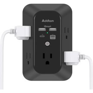imageSurge Protector Outlet Extender  Addtam 5Outlet Splitter with 4 USB Wall Charger2 USBC Ports Multi Plug Outlet Power Strip for Home Dorm Room Essentials Black2C2APD20W