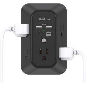 imageSurge Protector Outlet Extender  Addtam 5Outlet Splitter with 4 USB Wall Charger2 USBC Ports Multi Plug Outlet Power Strip for Home Dorm Room Essentials Black2C2APD30W