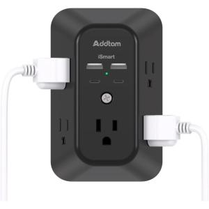 imageSurge Protector Outlet Extender  Addtam 5Outlet Splitter with 4 USB Wall Charger2 USBC Ports Multi Plug Outlet Power Strip for Home Dorm Room Essentials Black2C2A