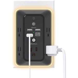 imageSurge Protector Outlet Extender with Night Light Addtam 5Outlet Splitter and 4 USB Ports1 USB C Multi Plug Wall Outlet for Home Office Dorm Room EssentialsBlack