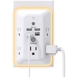 imageSurge Protector Outlet Extender with Night Light Addtam 5Outlet Splitter and 4 USB Ports1 USB C Multi Plug Wall Outlet for Home Office Dorm Room EssentialsWhite
