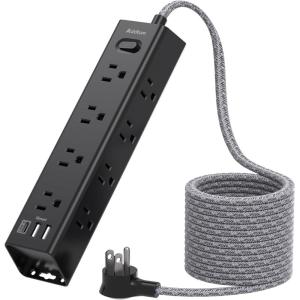 imageSurge Protector Power Strip  10 FT Extension Cord Power Strip with 12 Widely AC Outlet 3 USB Flat Plug Wall Mount Overload Protection 1050J Desk Charging Station for Home Office ETL ListedBlack