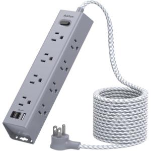 imageSurge Protector Power Strip  10 FT Extension Cord Power Strip with 12 Widely AC Outlet 3 USB Flat Plug Wall Mount Overload Protection 1050J Desk Charging Station for Home Office ETL ListedGrey