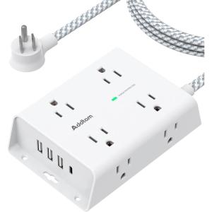 imageSurge Protector Power Strip  8 Widely Outlets with 4 USB Ports1 USB C Outlet Addtam 3Side Outlet Extender Strip with 5Ft Extension Cord Flat Plug Wall Mount for Dorm Home Office ETL ListedWhite