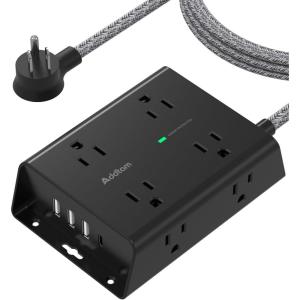 imageSurge Protector Power Strip  8 Widely Outlets with 4 USB Ports1 USB C Outlet Addtam 3Side Outlet Extender Strip with 5Ft Extension Cord Flat Plug Wall Mount for Dorm Home Office ETL ListedBlack